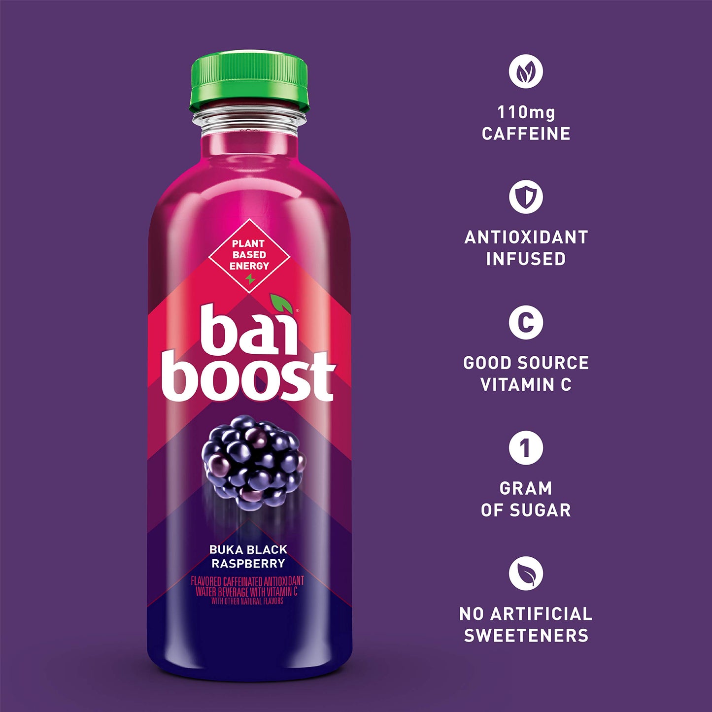 Bai Boost Buka Black Raspberry Antioxidant Beverage, 18 fl oz Bottle, Pack of 12