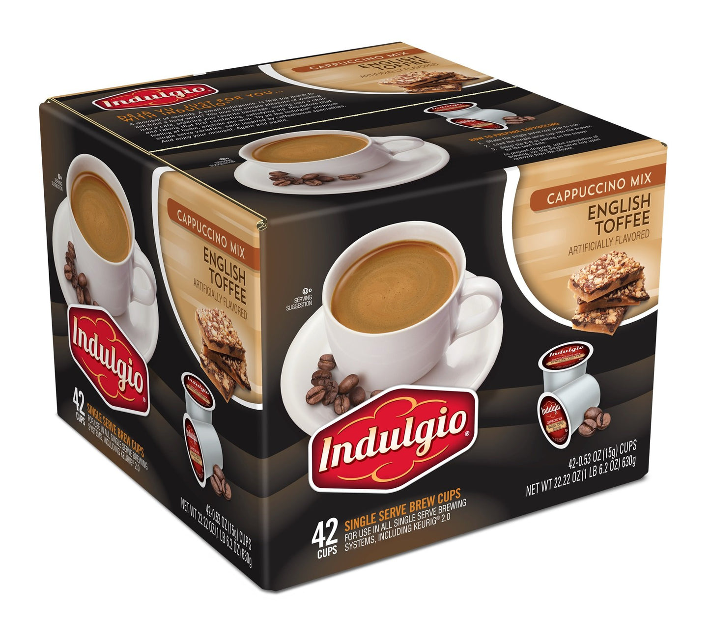 Indulgio English Toffee Cappuccino K-Cups, 42 Count, Compatible with 2.0 Keurig Brewers
