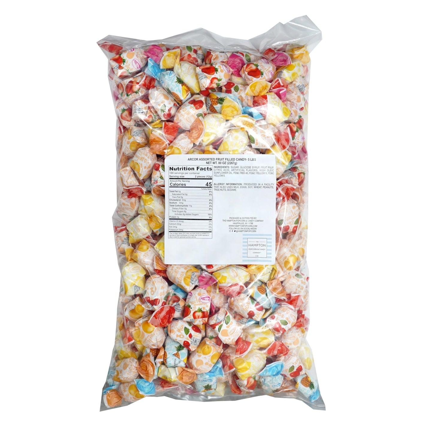 Arcor Fruit Filled Candy  5 Pound Arcor Candy (Approx. 300 pcs.)  Fruit Filled Hard Candy Individually Wrapped  The Hampton Popcorn & Candy Company