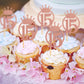UNIMALL Rose Gold Glitter Cupcake Toppers, Pack of 24, Small Size, Bamboo and Paper Material, 15th Birthday Party Decoration