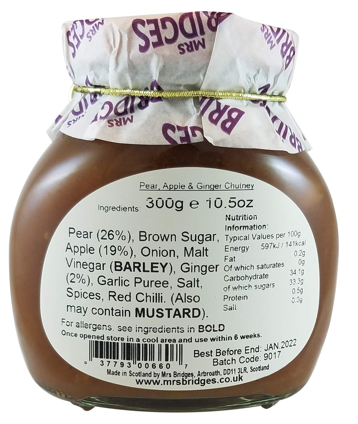 Mrs Bridges Pear, Apple & Ginger Chutney, 10.5 Ounce