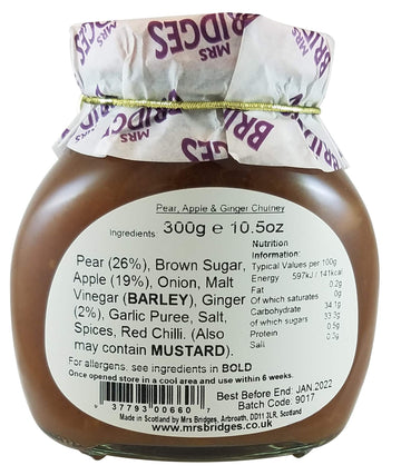 Mrs Bridges Pear, Apple & Ginger Chutney, 10.5 Ounce