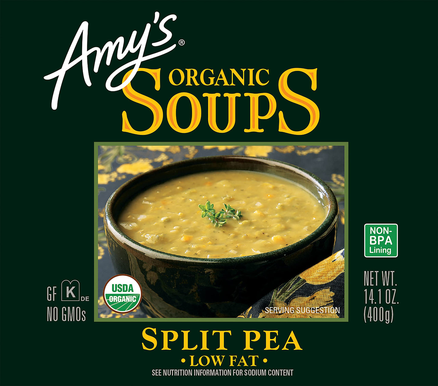Amy's Soup, Vegan Split Pea Soup, Gluten Free, Made With Organic Split Peas and Vegetables, Canned Soup, 14.1 OZ (6 Pack)