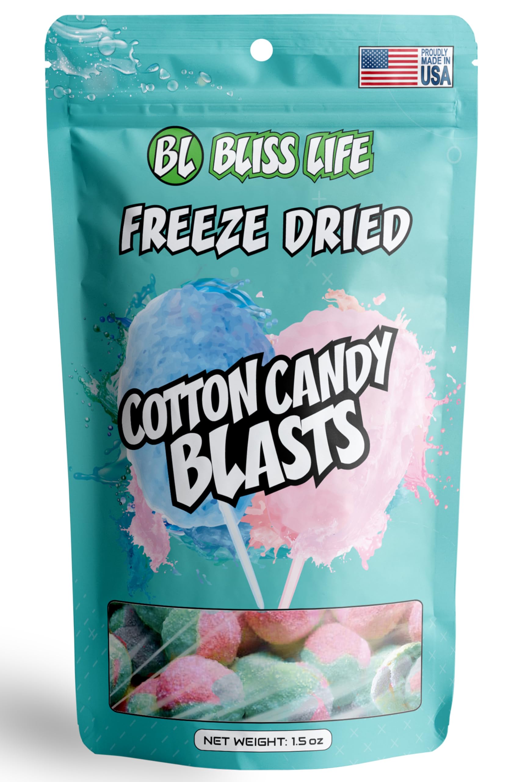 Bliss Life Cotton Candy Freeze Dried Sugar Candy from TikTok, ASMR Crunchy Candy, Spicy Sweet and Sour Kids Snacks, Unique Novel