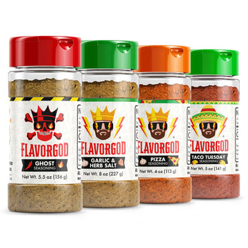 Savory & Spicy Combo Pack Of 4, Herbs, Spices And Seasoning Gift Set - Garlic Lovers, Everything Spicy, Taco Tuesday, Pizza - Enhanced All Natural & Healthy Spice Blend - Flavor God Seasonings