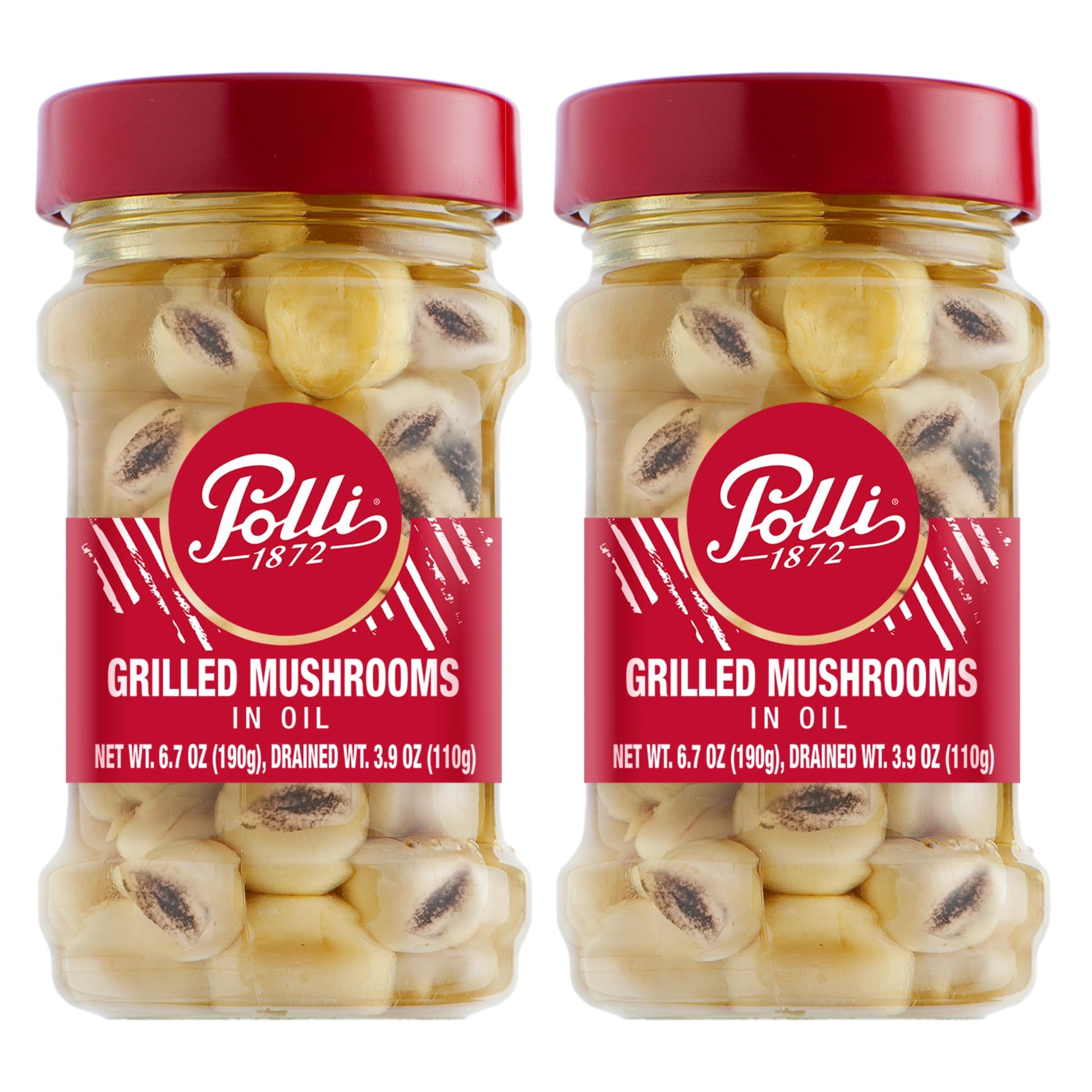 Polli Antipasto Grilled Mushrooms In Sunflower Oil  Authentic Italian Antipasto  Marinated With Beverage-Inspired Vinegar  Parsley & Garlic- 2 Pack (6.7 Oz Each)