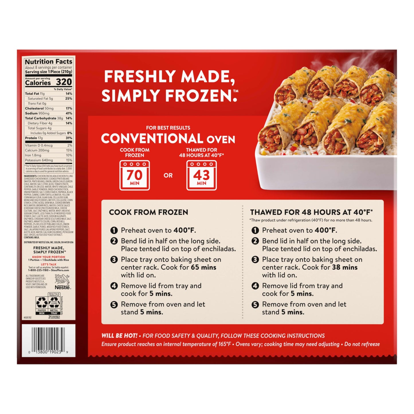 Stouffers Party Size Chicken Enchiladas Frozen Meal, 57 Ounce