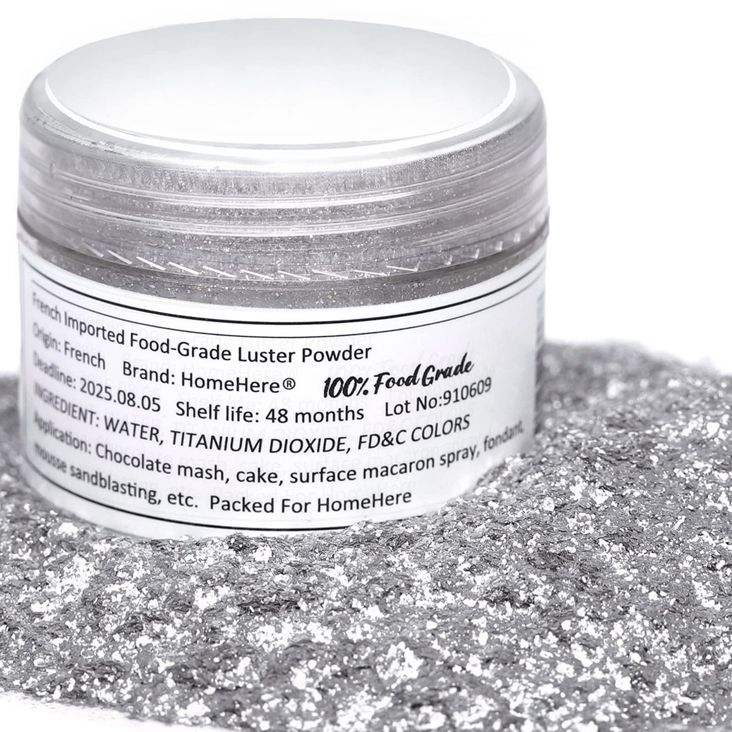 HomeHere Edible Luster Dust Glitter for Cake Decorating, 7g, Silvery Diamond