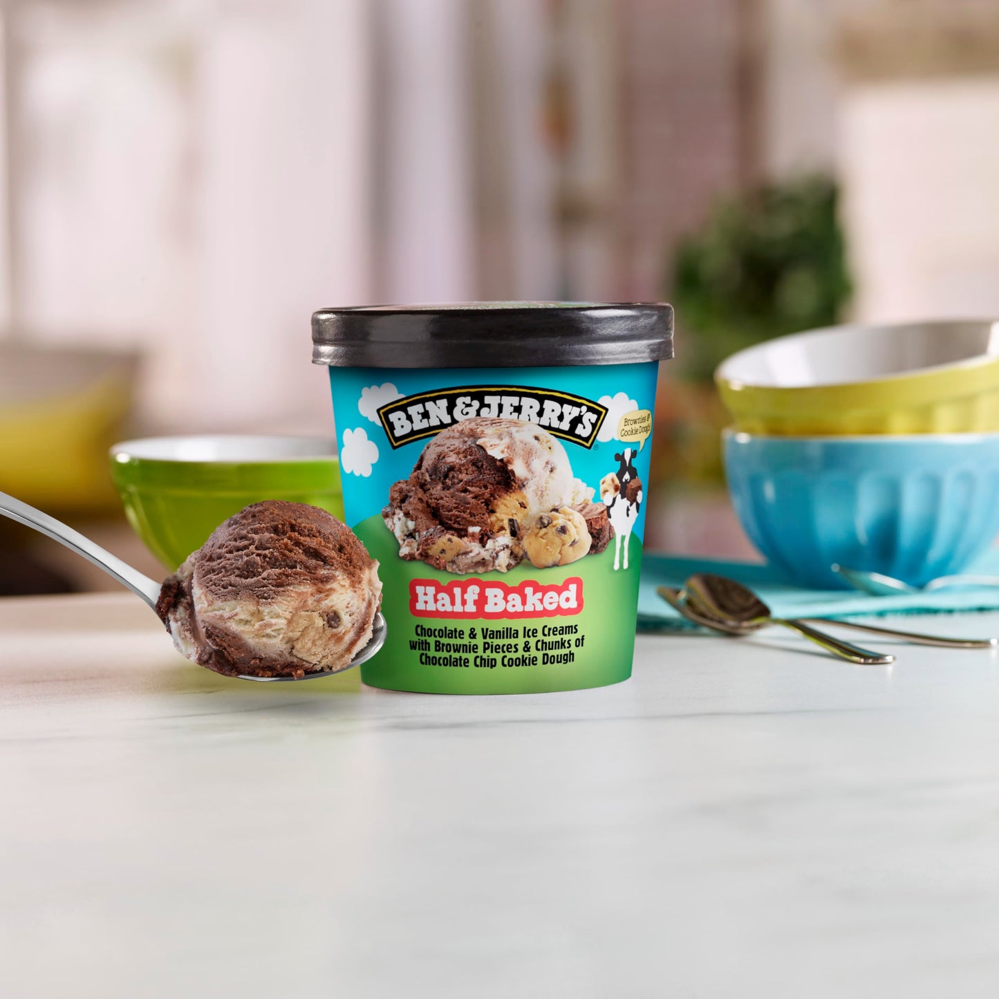 Ben & Jerrys Half Baked Chocolate & Vanilla Ice Cream Pint Non-GMO 16 oz