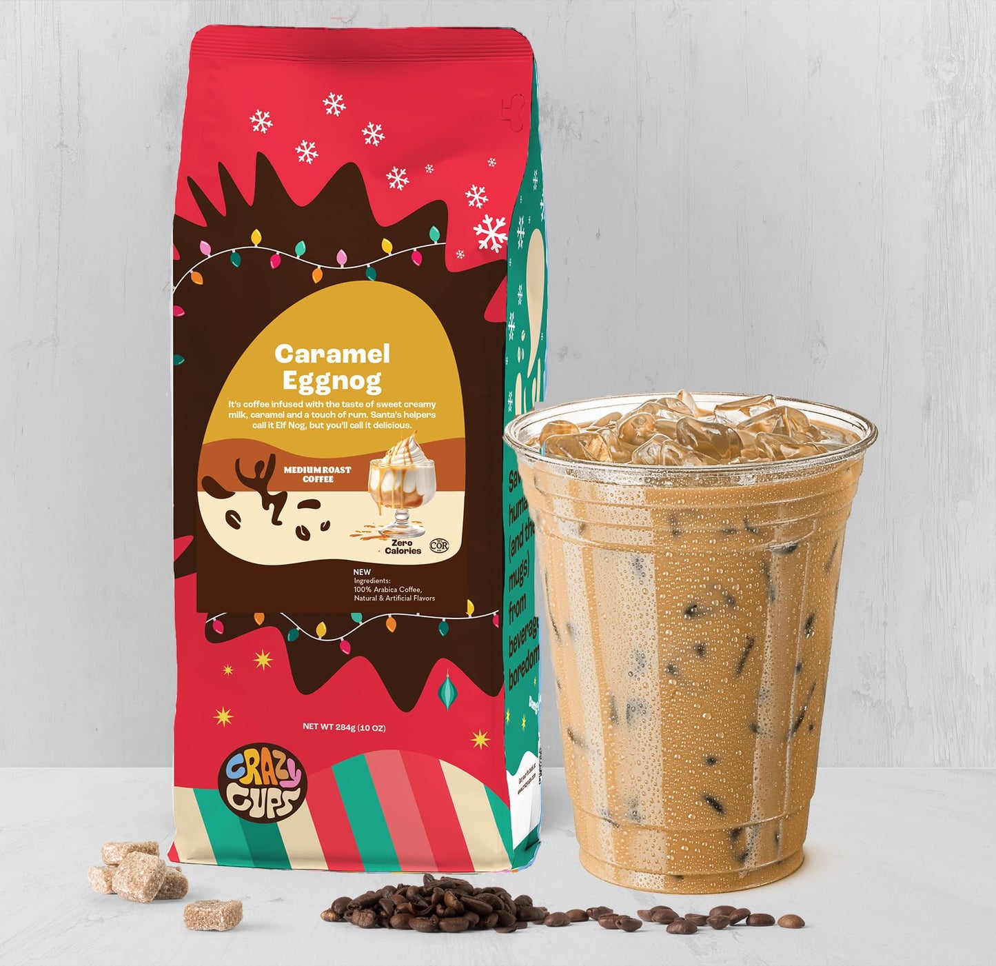 Crazy Cups Flavored Ground Eggnog Coffee, Caramel Eggnog Coffee In 10 Oz Bag, For Brewing Flavored Hot Or Iced Coffee
