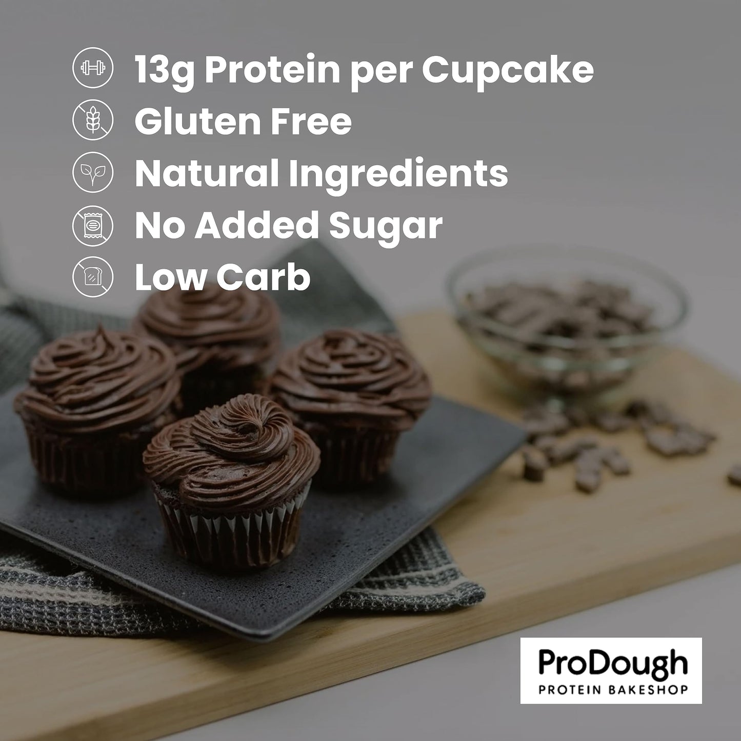 Prodough High Protein- Gluten Free Cupcake Mix, Low Carb, 13G Of Protein Per Cupcake, No Added Sugars, Keto Friendly, Makes 12,