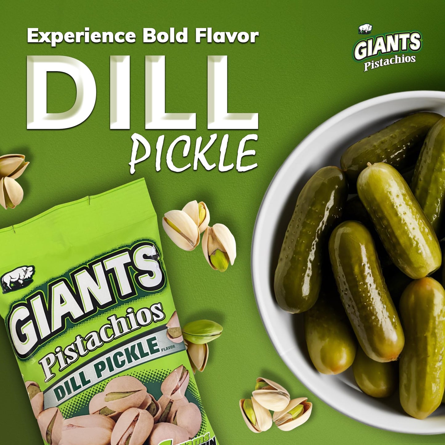 Giants Dill Pickle Pistachios - Healthy Snacks, In Shell Pistachios Individual Packs, High Protein Snack, Flavored Pistachio Nuts - 4.5 Oz Bags (Pack Of 6)