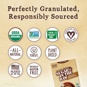 Sugar In The Raw Organic Granulated White Premium Cane Sugar, No Added Flavors Or Erythritol, Pure Natural Sweetener, Hot & Cold