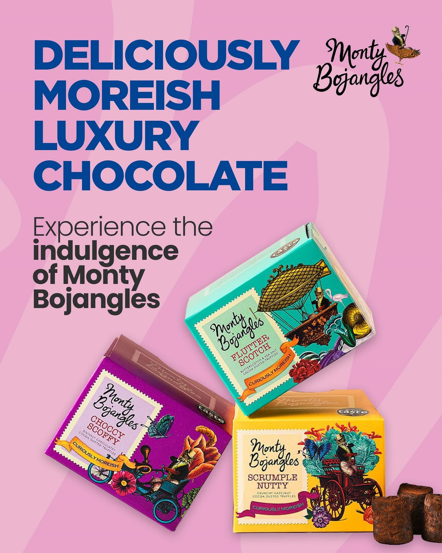 Monty Bojangles Cocoa Dusted Truffles Gift Tower (3 X 3.5Oz Boxes) - 3 Flavors Of Luxury Chocolate Truffle - The Perfect Chocolate Gift Box S