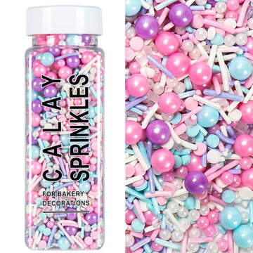 Sprinkles for Cake Decorating, 5.3Oz Pink Purple Blue and White Pearl Confetti Jimmies Sprinkles Mix Pastel Sprinkles for Cake I
