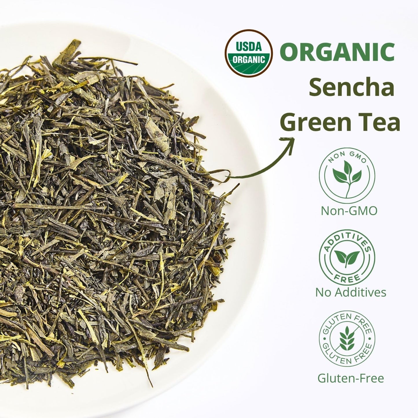 Organic Sencha Green Tea Loose Leaf - 3.53oz/100g  USDA Organic  Whole Leaf Green Tea  VitalForest enhanced Steam-Fixed Green Tea  Mild Umami Taste