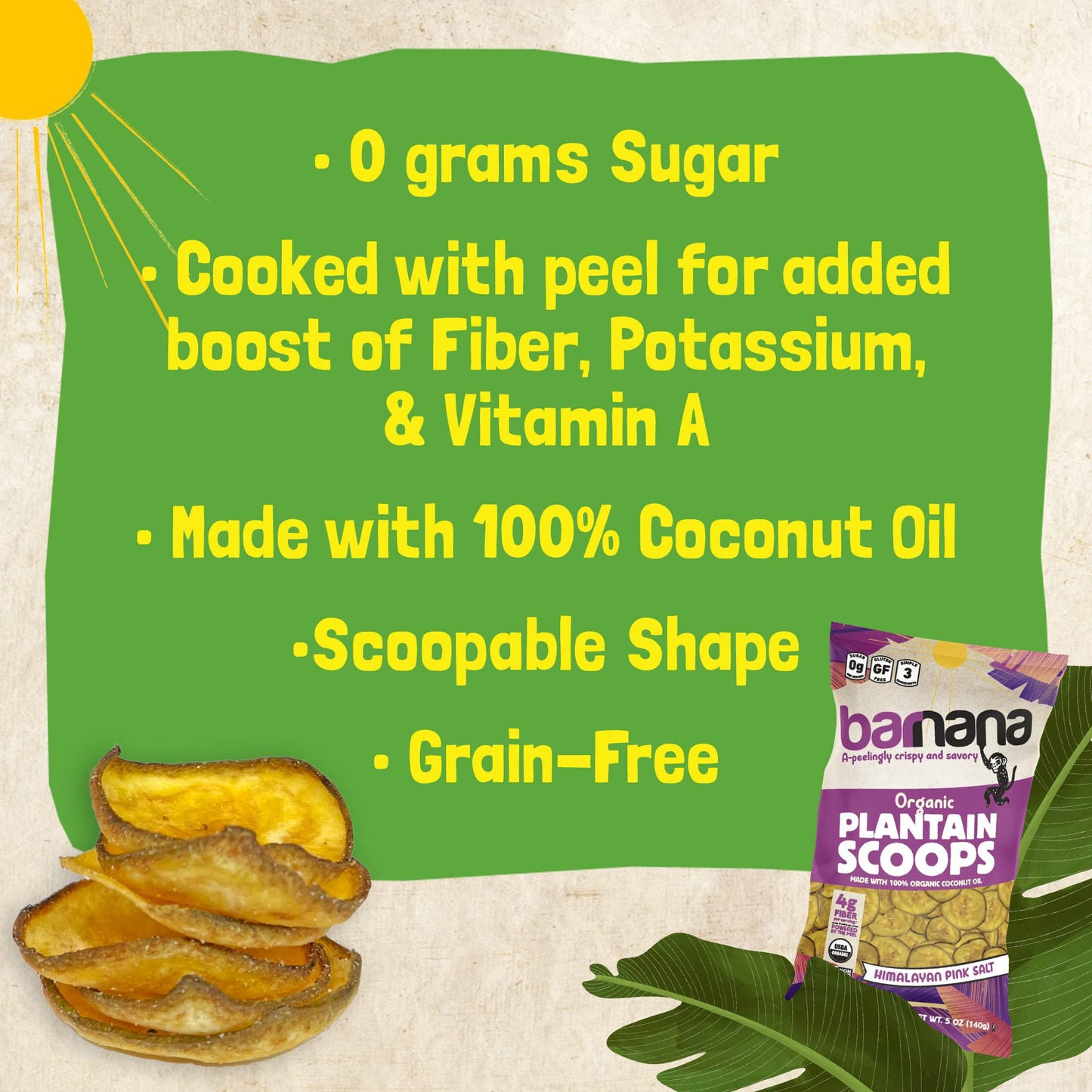 Barnana Himalayan Pink Salt Organic Plantain Scoops, Non Gmo, Gluten Free, 5 Ounces (Pack Of 6)