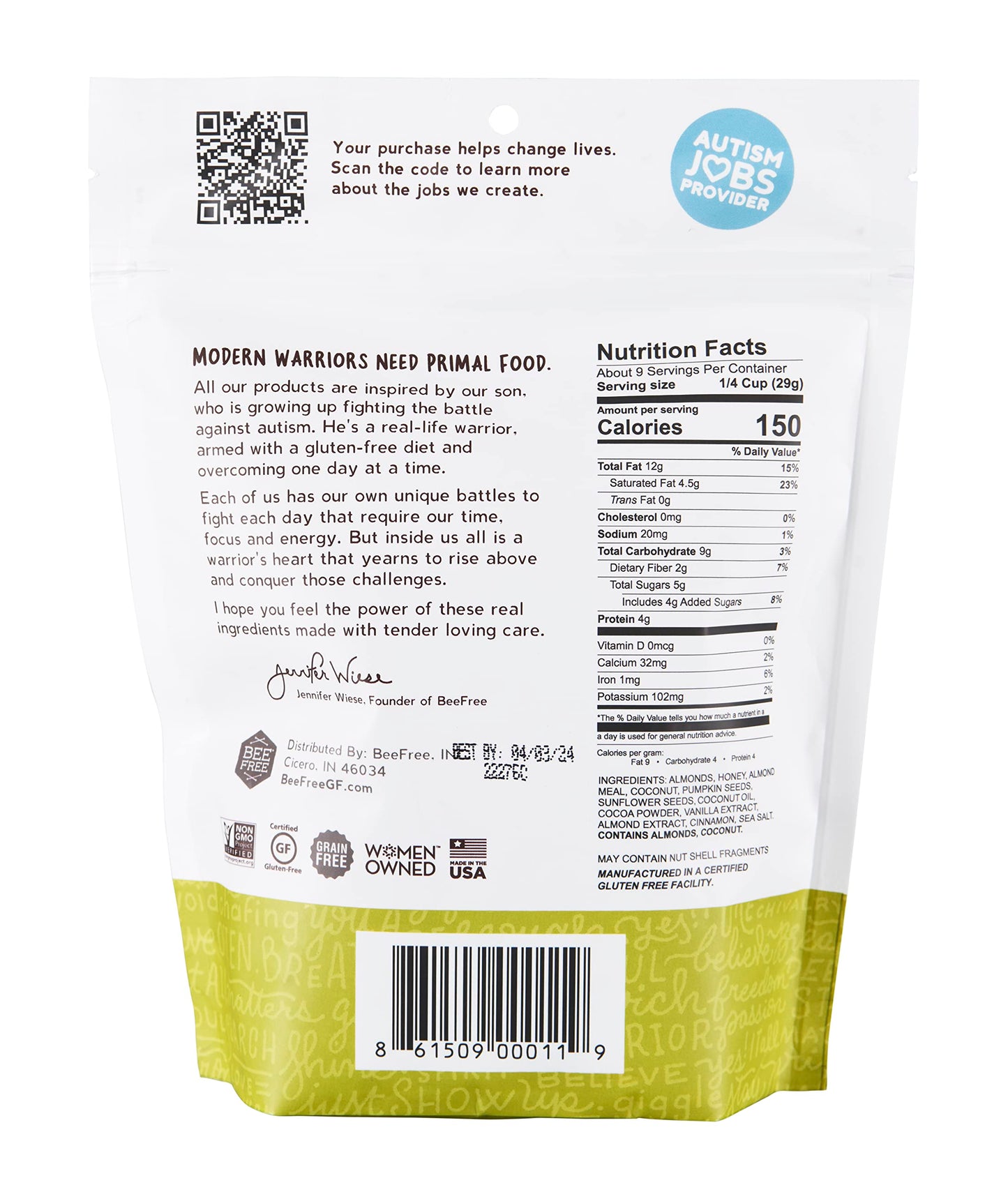 BeeFree Warrior Mix Gluten Free Granola - Chunky Granola Bites | Paleo Granola, Low Carb, Grain Free, Preservative Free, Oat Fre