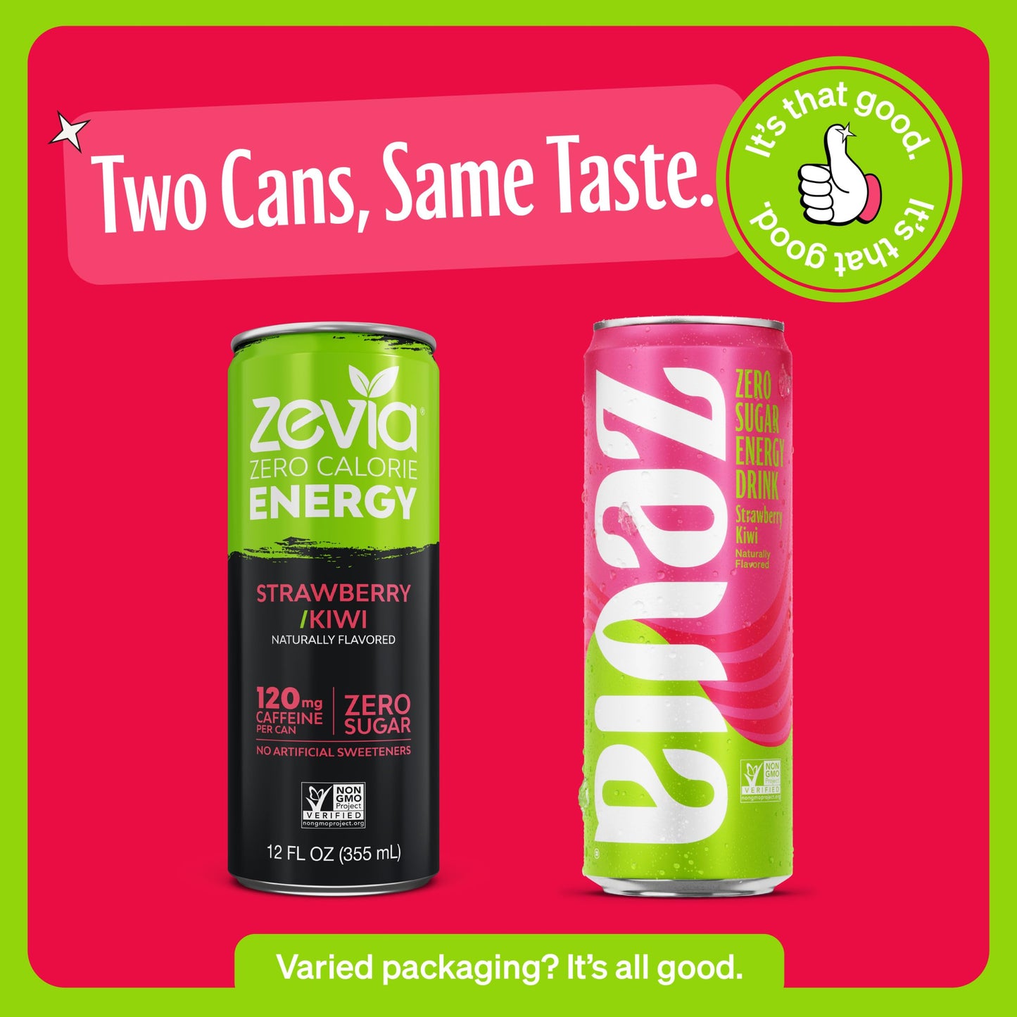 Zevia Zero Sugar Energy Drink, Strawberry Kiwi, 12 oz Cans, 12-Pack, Non-GMO, Gluten-Free, Vegan