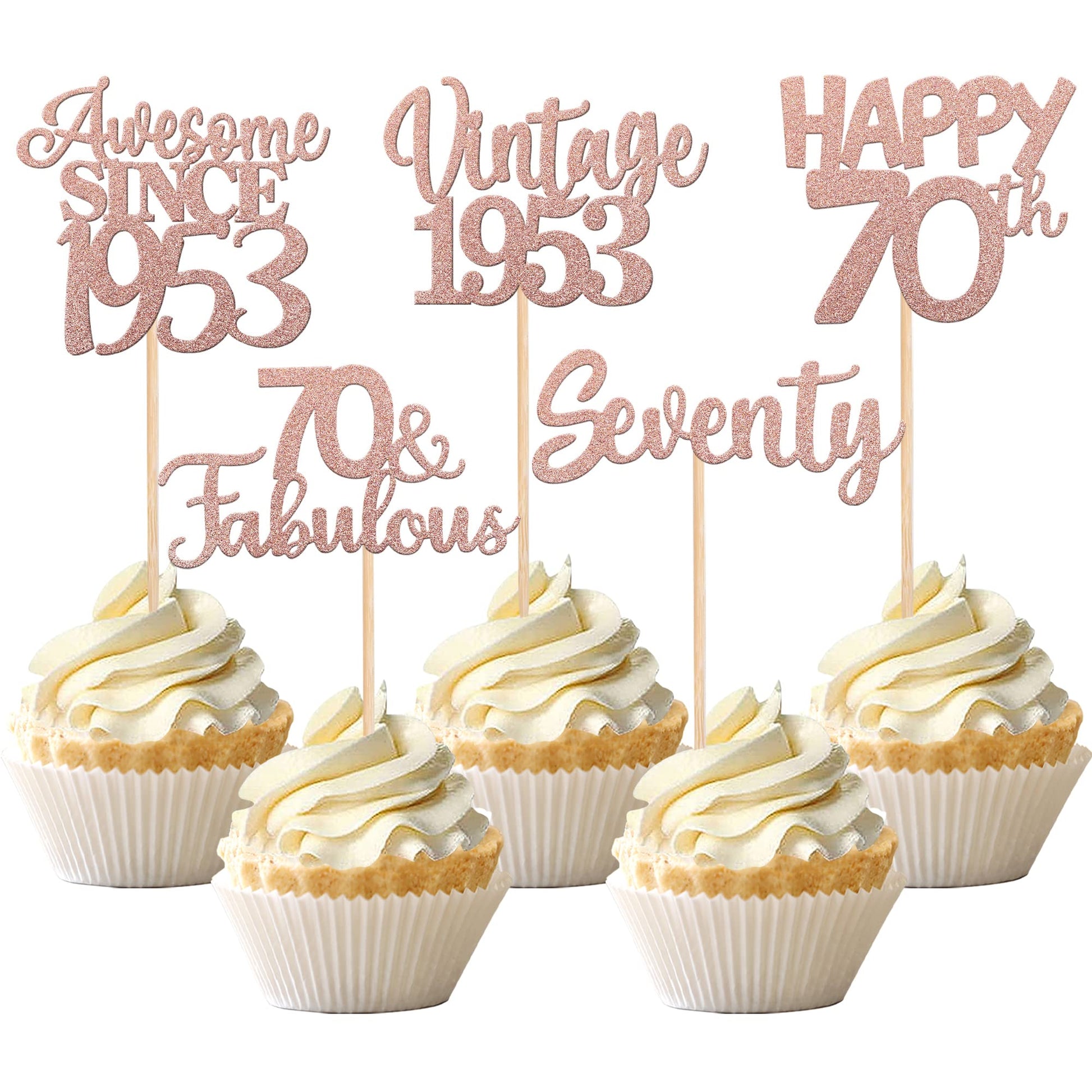 30Pcs Vintage 1953 Cupcake Toppers Glitter Seventy 70 Fabulous Happy 70Th Birthday Cupcake Picks Cheers To 70 Years For 70Th Bir