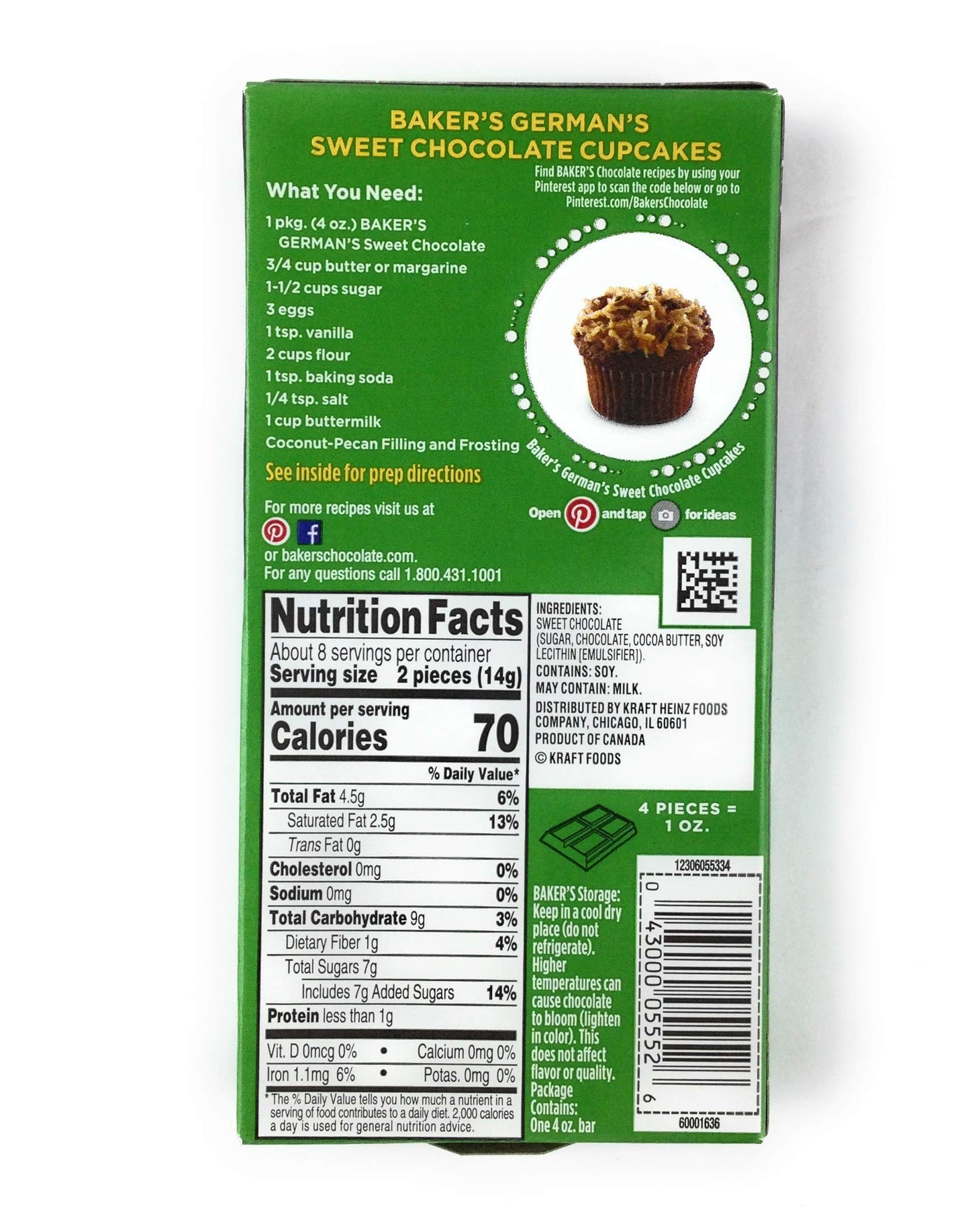 Kraft Bakers German Chocolate Bar, 4 OZ