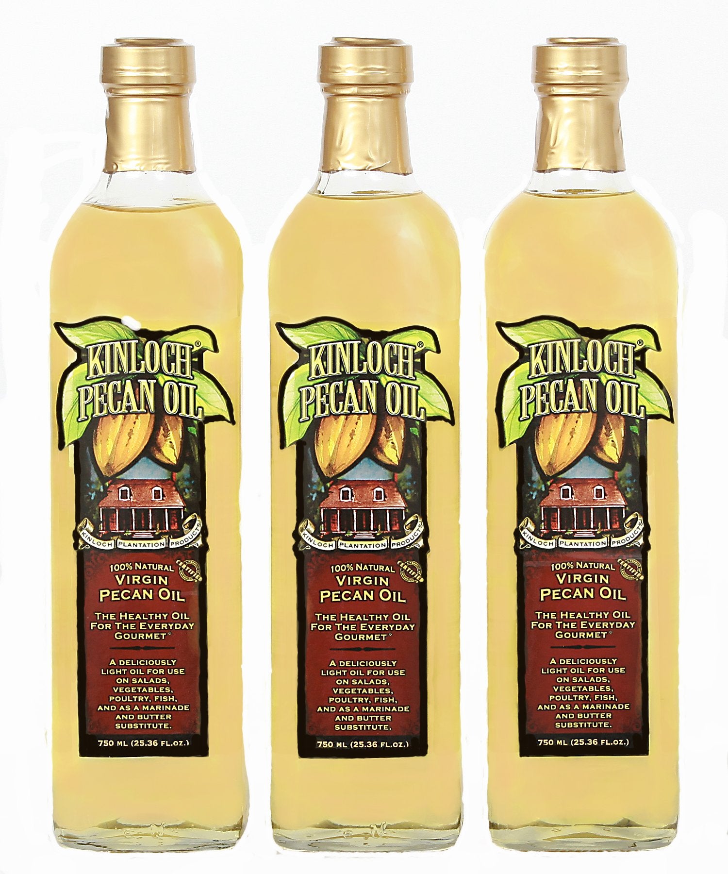Kinloch Plantation Products Pecan Oil, Three (3) 750 ML Bottles