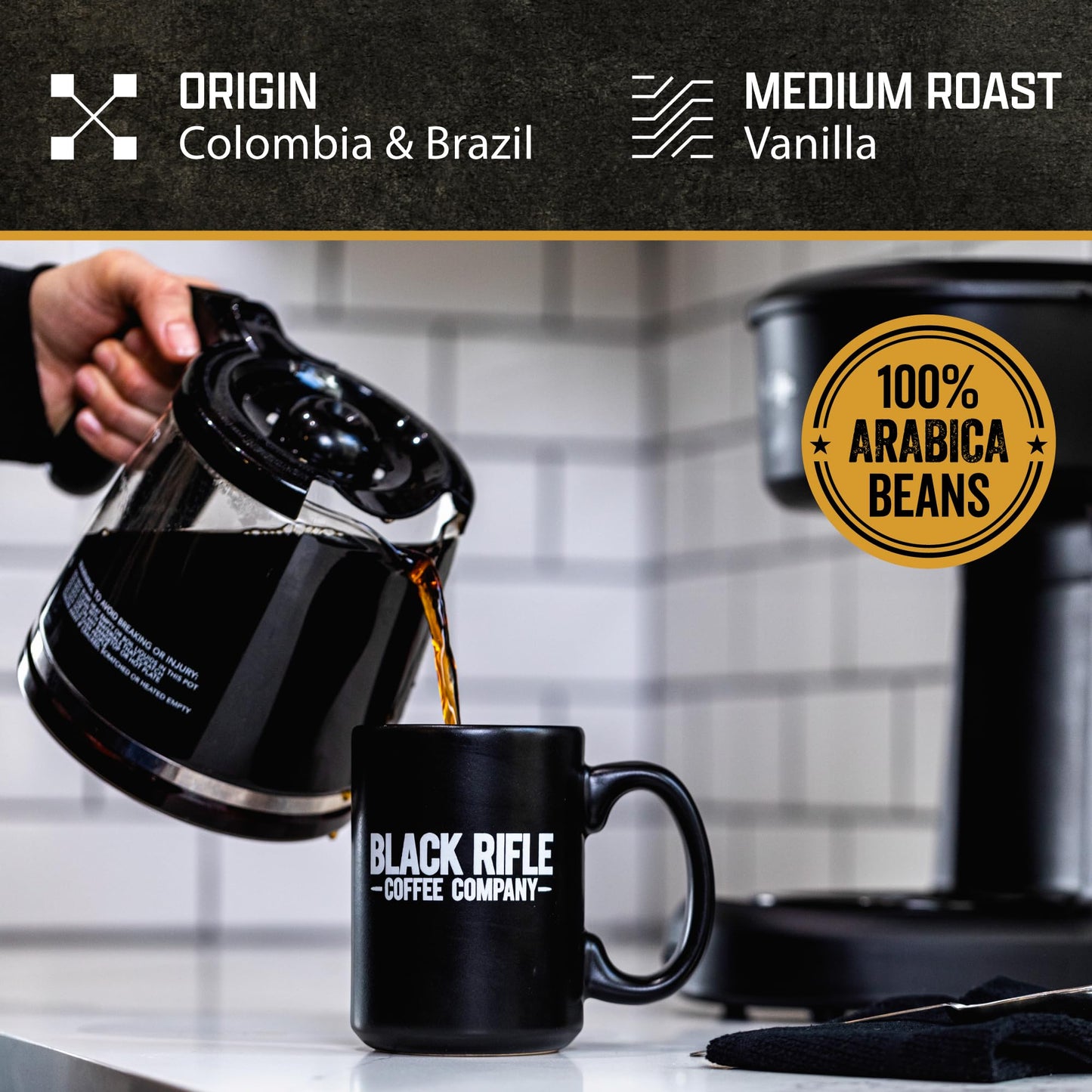 Black   Coffee Company Ground Coffee, Medium Roast, 12oz Bag, Arabica Blend, Colombian & Brazilian Beans, Model 30-044-12G
