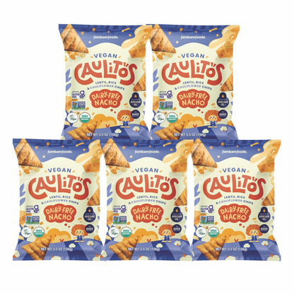 Caulitos - 5 Pack | Lentil, Rice & Cauliflower Chips | Organic, Gluten-Free, Non-GMO, Kosher, Nut-Free, Baked with Avocado Oil (