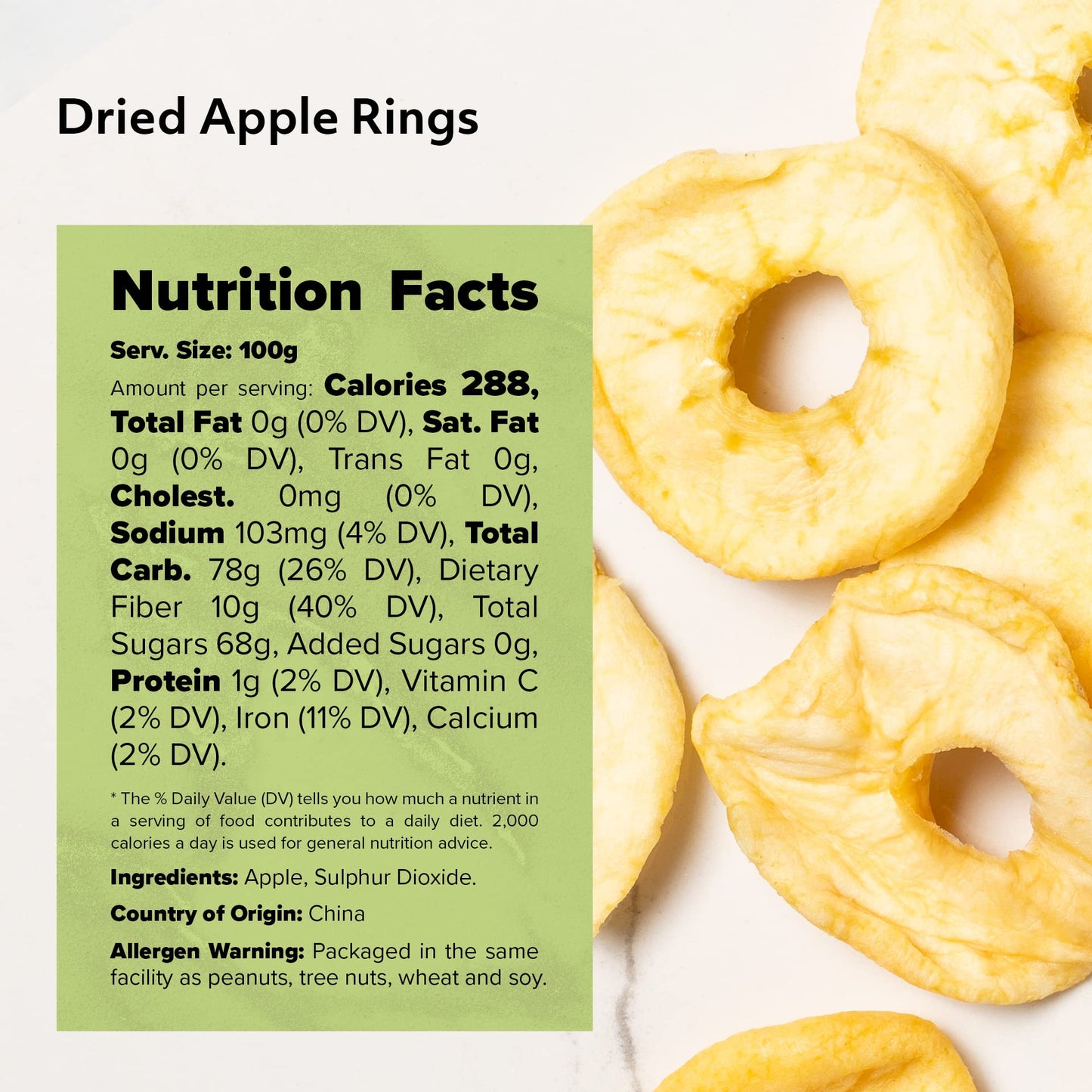 Nuts U.S. - Dried Apple Rings | No Added Sugar | No Artificial Color | Chewy Texture | Non-Gmo | Juicy And Natural | Packed In A
