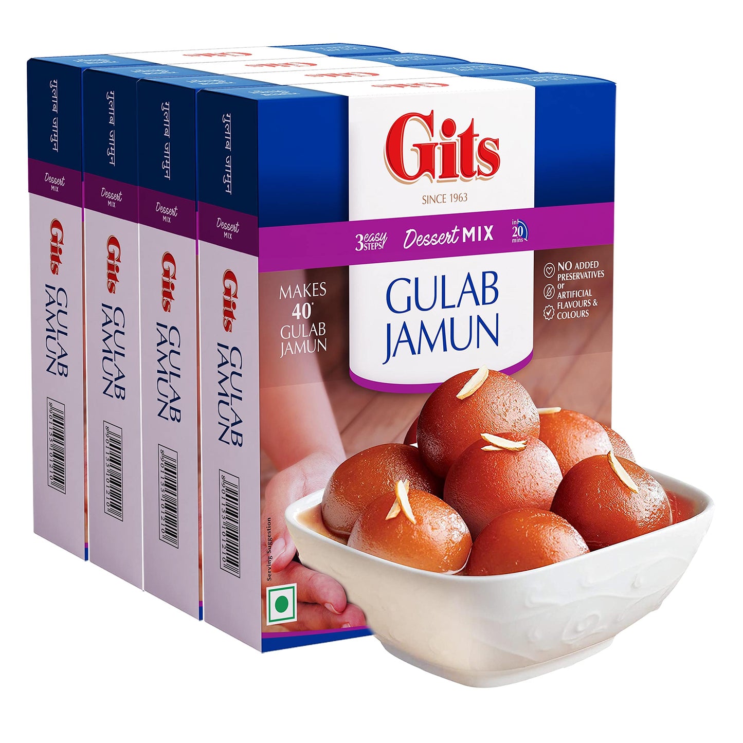 Gits Instant Gulab Jamun Dessert Mix, Pure Veg, Indian Dessert And Mithai, 800G (Pack Of 4, 200Gm Each)
