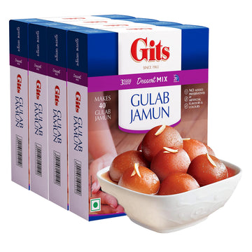 Gits Instant Gulab Jamun Dessert Mix, Pure Veg, Indian Dessert And Mithai, 800G (Pack Of 4, 200Gm Each)