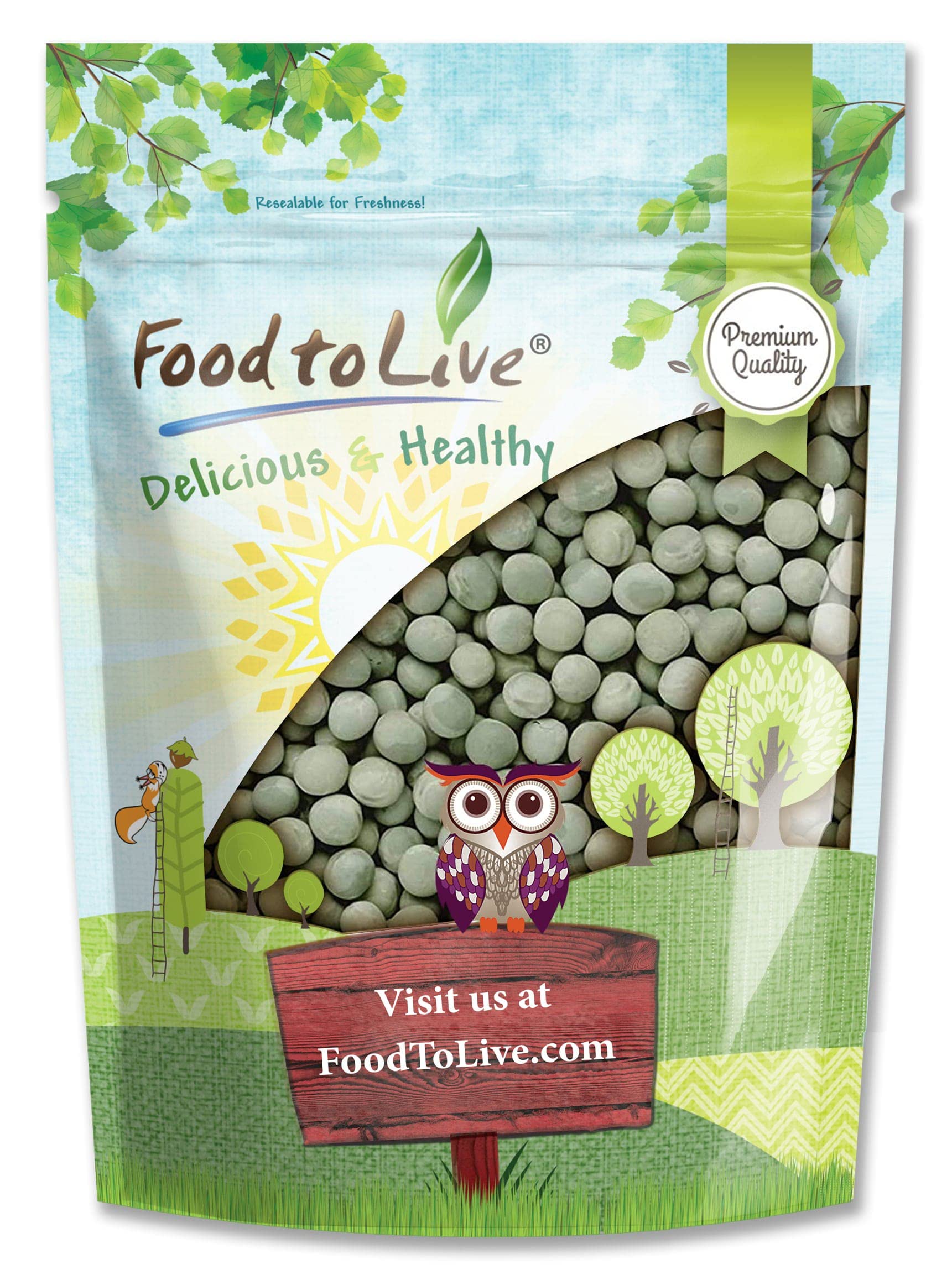 Food to Live - Whole Dried Green Peas, 2 Pounds Green Vatana, Sproutable, Vegan, Kosher, Bulk. Pre-Soak Needed. Rich in Protein,