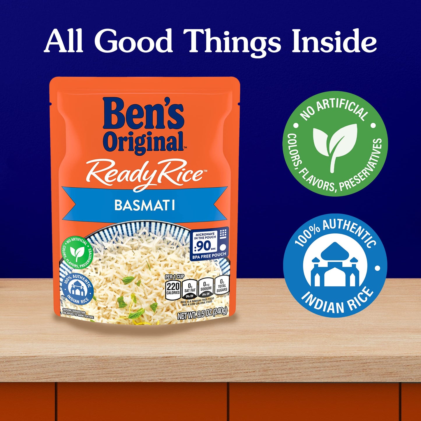 BENS ORIGINAL Ready Rice Basmati Rice, Easy Side Dish, 8.5 oz Pouch