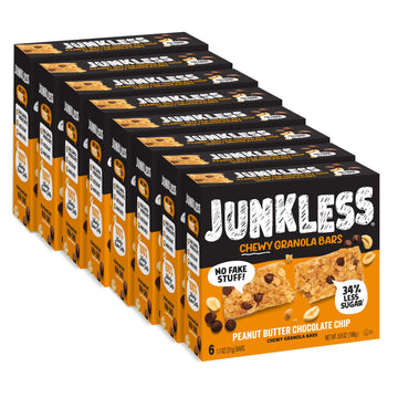 Junkless Chewy Granola Bars, Peanut Butter Chocolate Chip, Non-GMO, Low Sugar, 1.1 oz (Pack of 48)