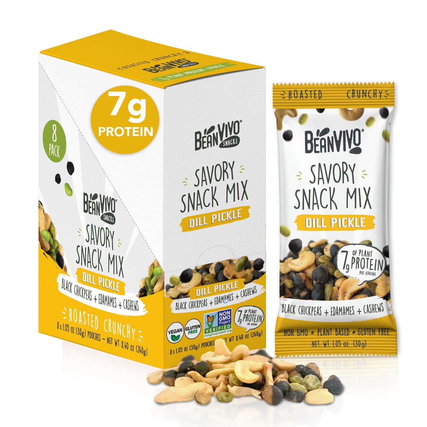 Beanvivo Healthy Snacks For Mature-Themeds & Kids With 7G Protein & 4G Fiber Per Serving With Dried Edamame, Roasted Cashew And Black Chickpeas - Vegan & Gluten Free - Keto Friendly & Non-Gmo - 8Pack (1.05 Oz Each Pouch)