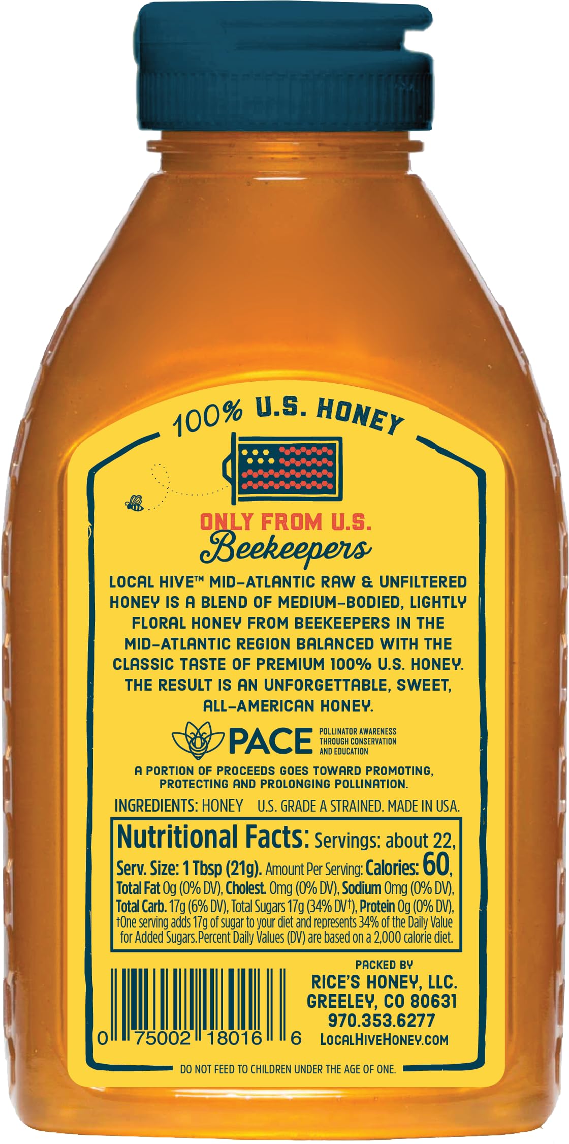 Local Hive Mid Atlantic Raw Unfiltered Honey 16Oz. 100% Us Honey Sourced From American Bees And Beekeepers.