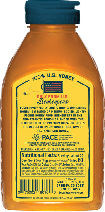 Local Hive Mid Atlantic Raw Unfiltered Honey 16Oz. 100% Us Honey Sourced From American Bees And Beekeepers.