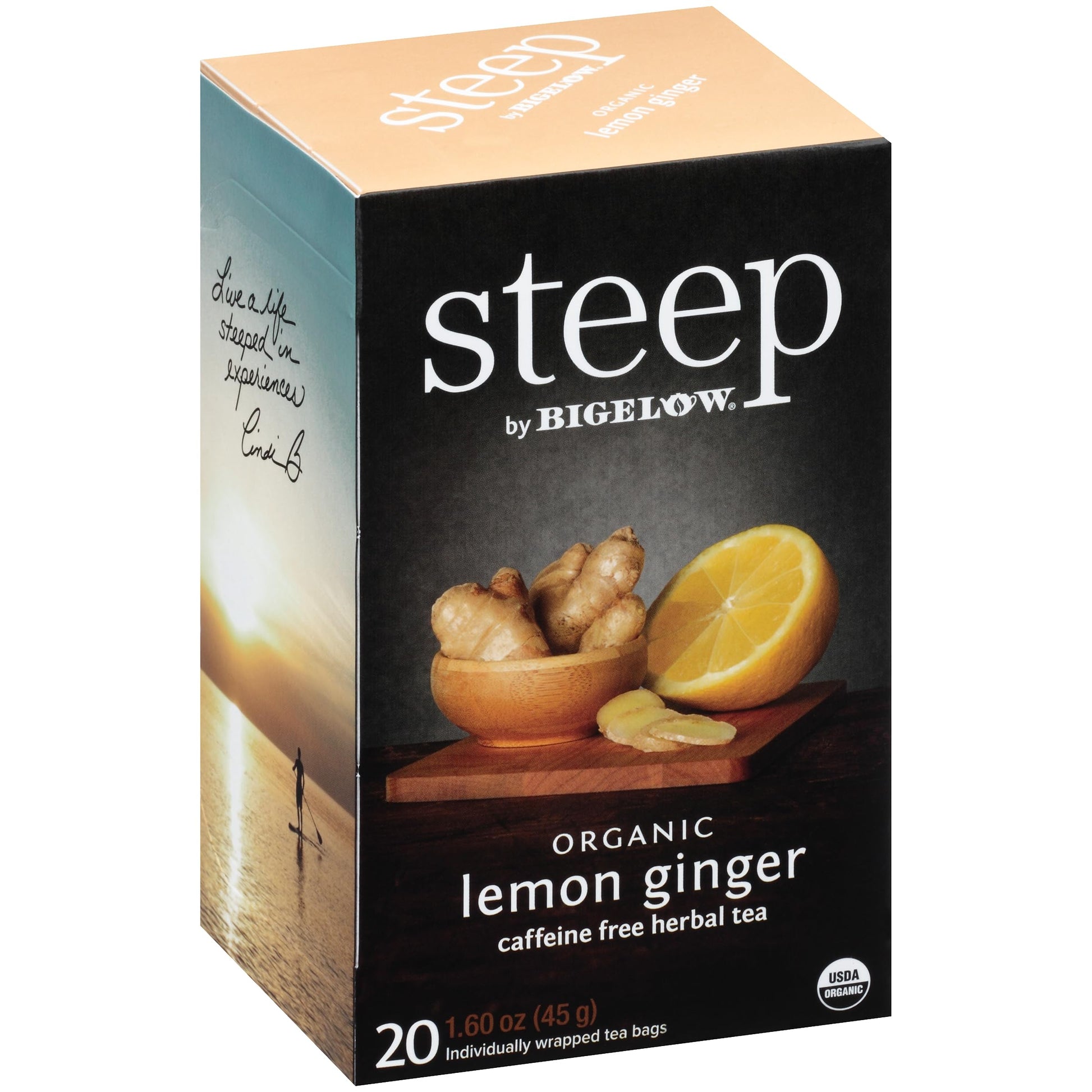 steep by Bigelow Organic Lemon Ginger Herbal Tea, Caffeine Free, 20 Count (Pack of 6), Model 072310177048