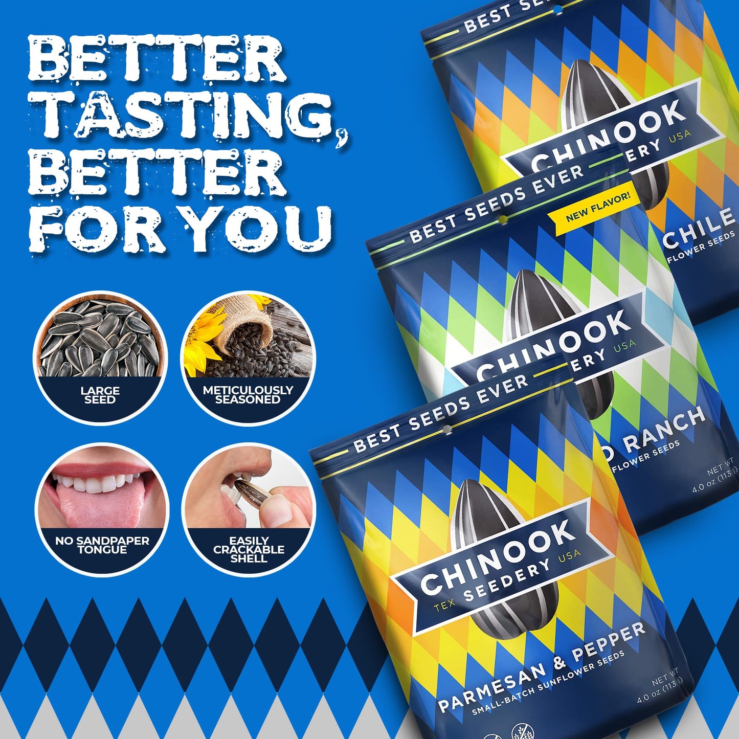 Chinook Seedery Roasted Sunflower Seeds, Jumbo Keto Snacks, Gluten Free, 4 oz (Pack of 3), Bring the Heat Variety Pack