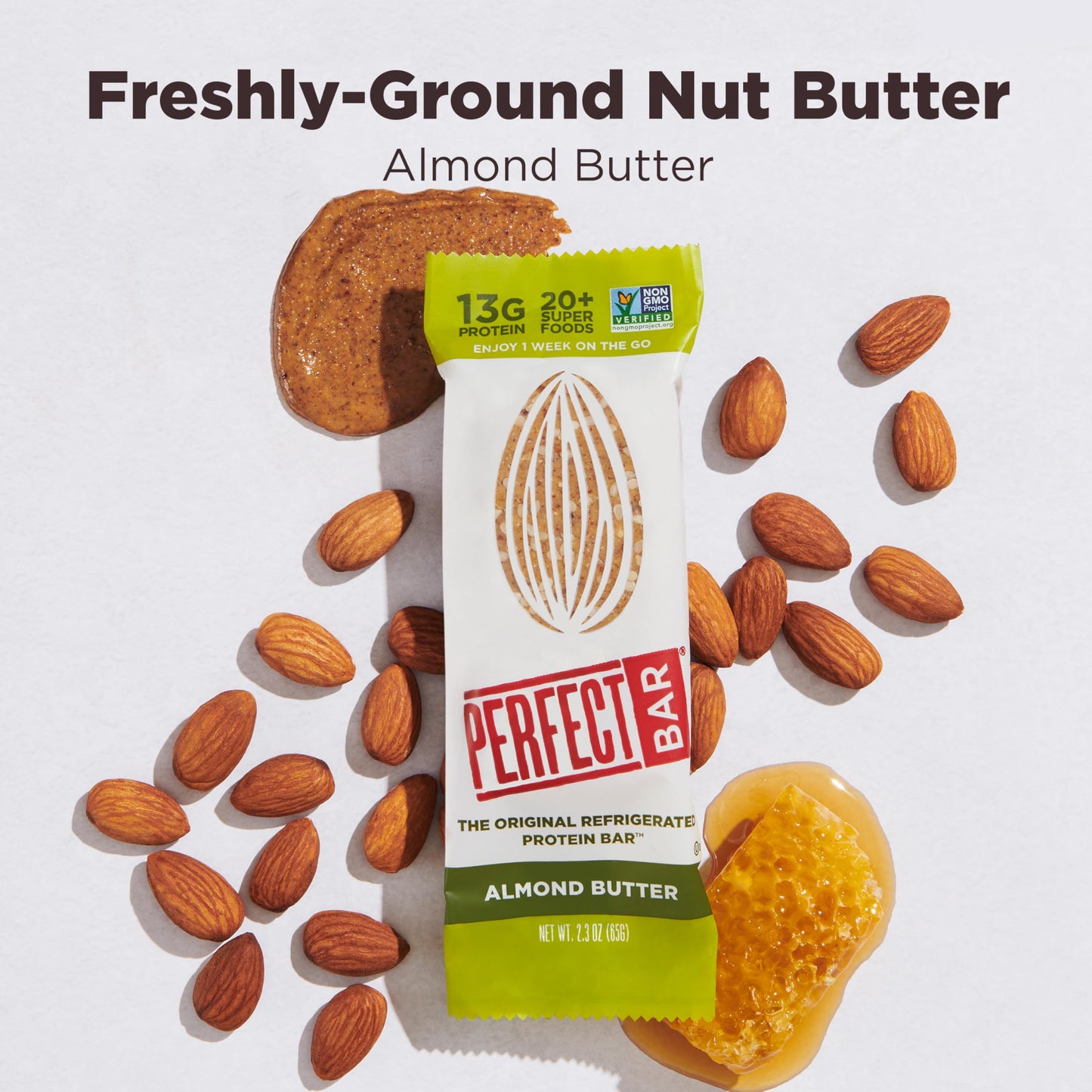 Perfect Bar Original Refrigerated Protein Bar, Almond Butter, 2.5 Ounce Bar, 8 Count (Pack of 3)