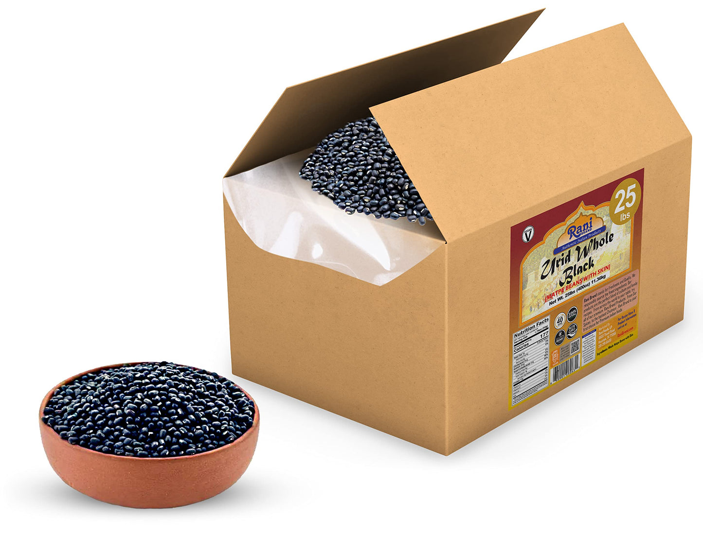 Rani Urid/Urad Whole Black (Matpe Beans With Skin) Indian Lentils 400Oz (25Lbs) 11.36Kg Bulk Box ~ All Natural | Gluten Friendly