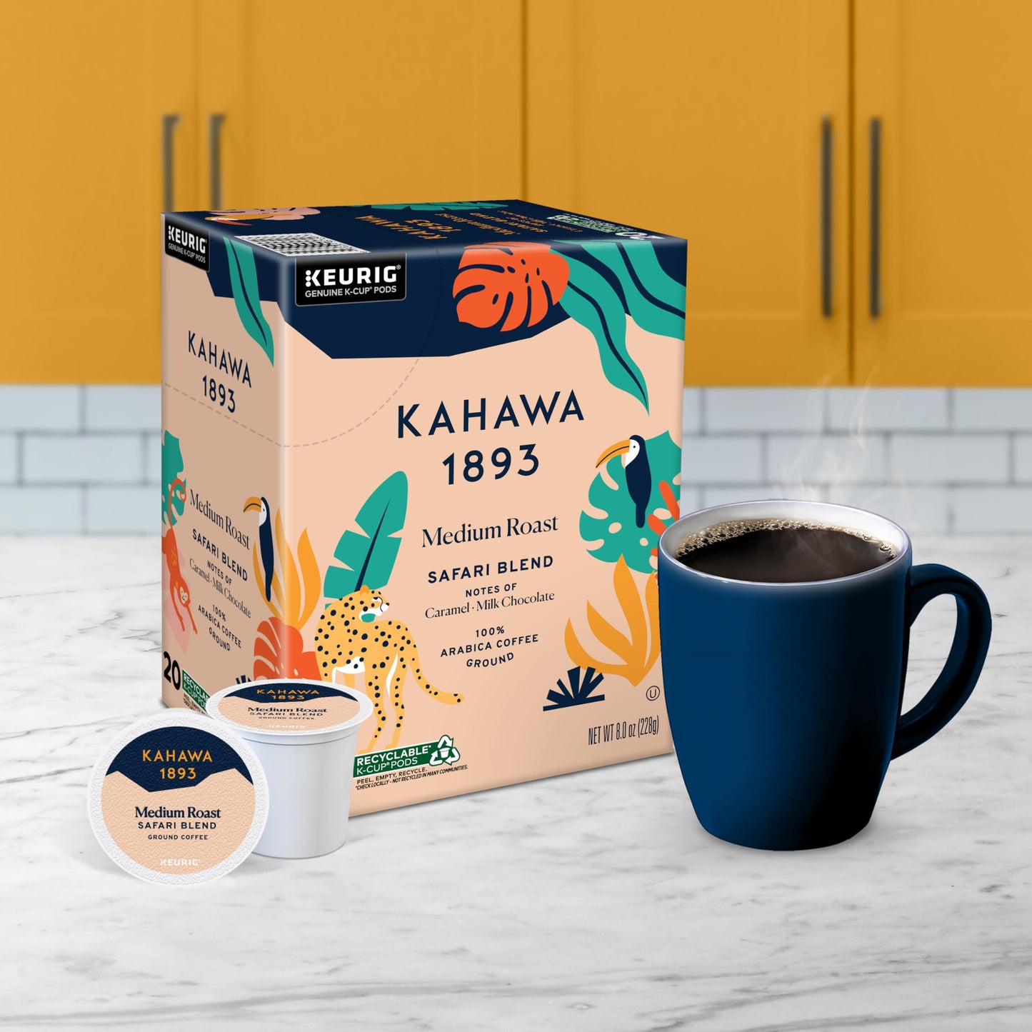 KAHAWA 1893 Medium Roast Coffee K-Cup Pods - Safari Blend, 20 Count, Naturally Sweet, Organic, Ethically Sourced