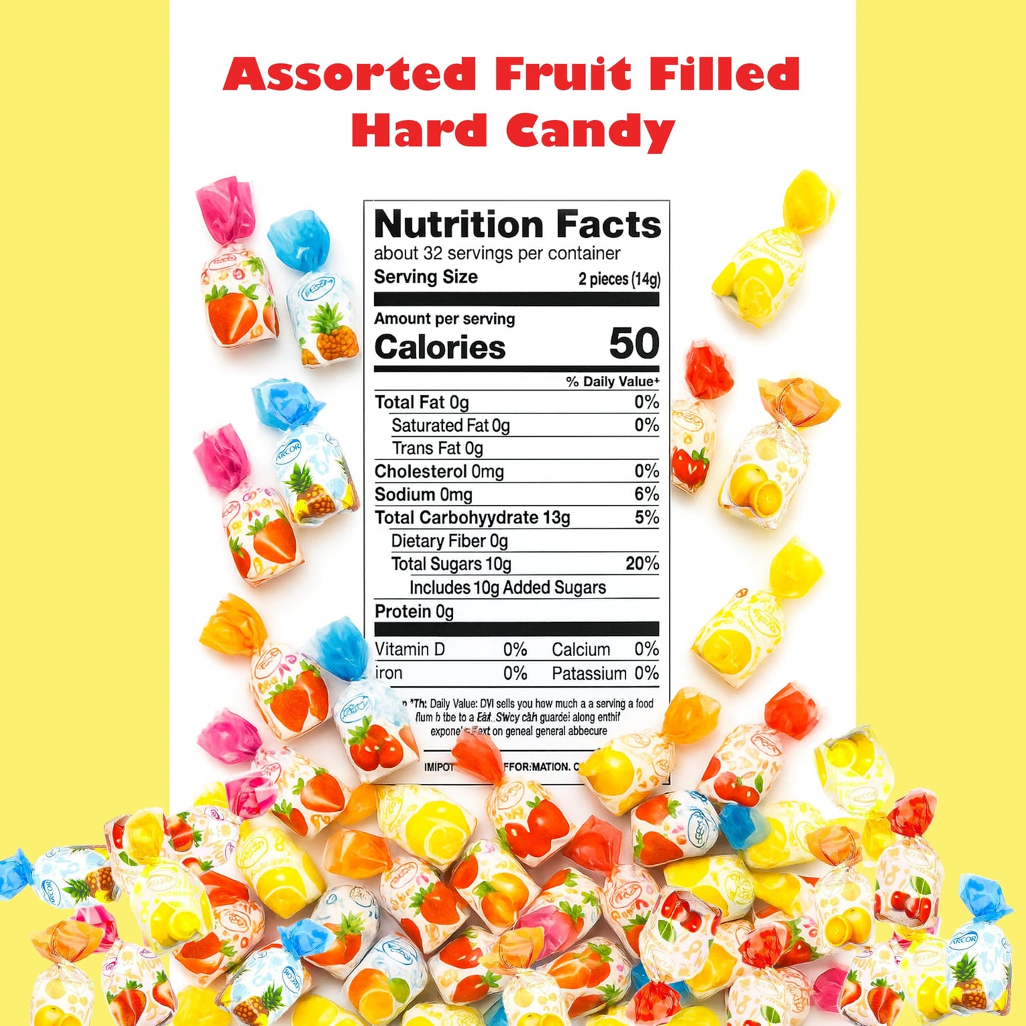 Assorted Fruit Filled Hard Candy - 1 Pound Bulk Pack (About 75 Count) - Individually Wrapped Assorted Fruit Candies - Classic Fl