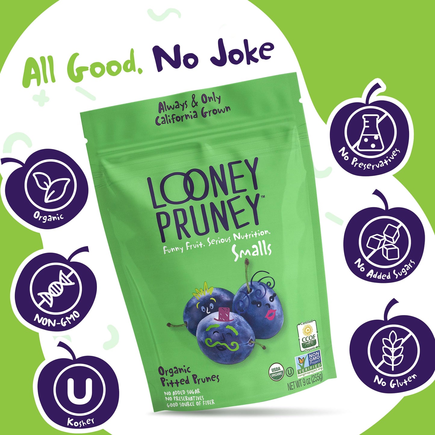 Looney Pruney Smalls Fruit Snacks | Naturally Sweet Bite-Sized Prunes | Organic Fruit Snack Packs For Kids & Adults | Vegan Food