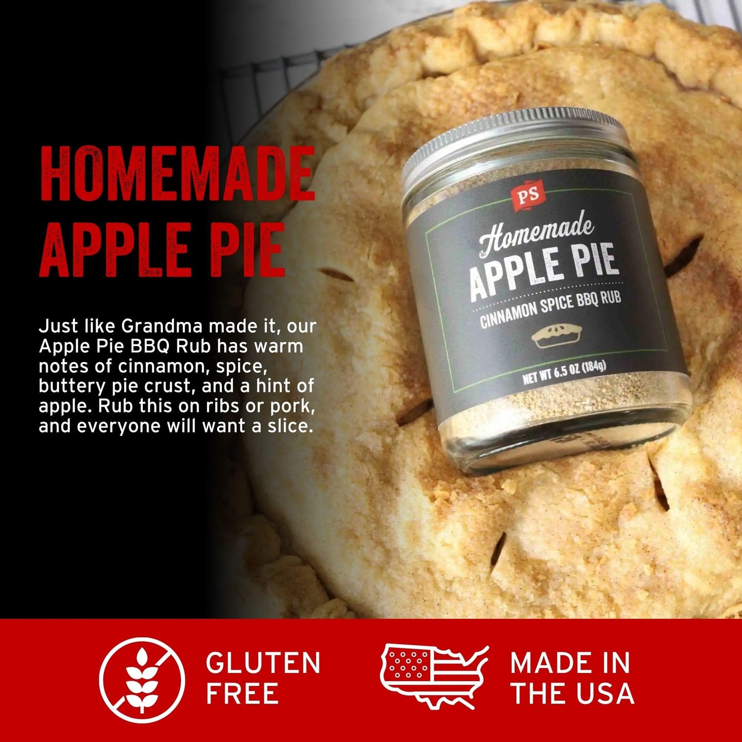 PS Seasoning Apple Pie Rub - Sweet & Smoky BBQ Seasoning for Grilling, 6.5 Ounce