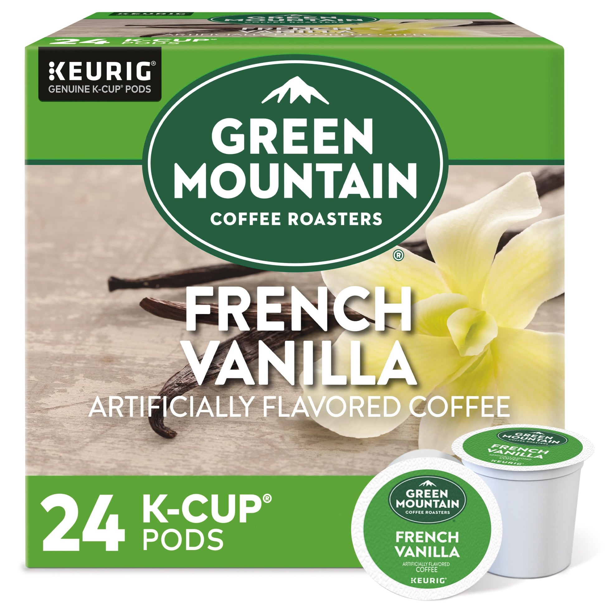 Green Mountain Coffee Roasters Flavored Light Roast Coffee K-Cup Pods, French Vanilla, 24 Count, Model 5000202619