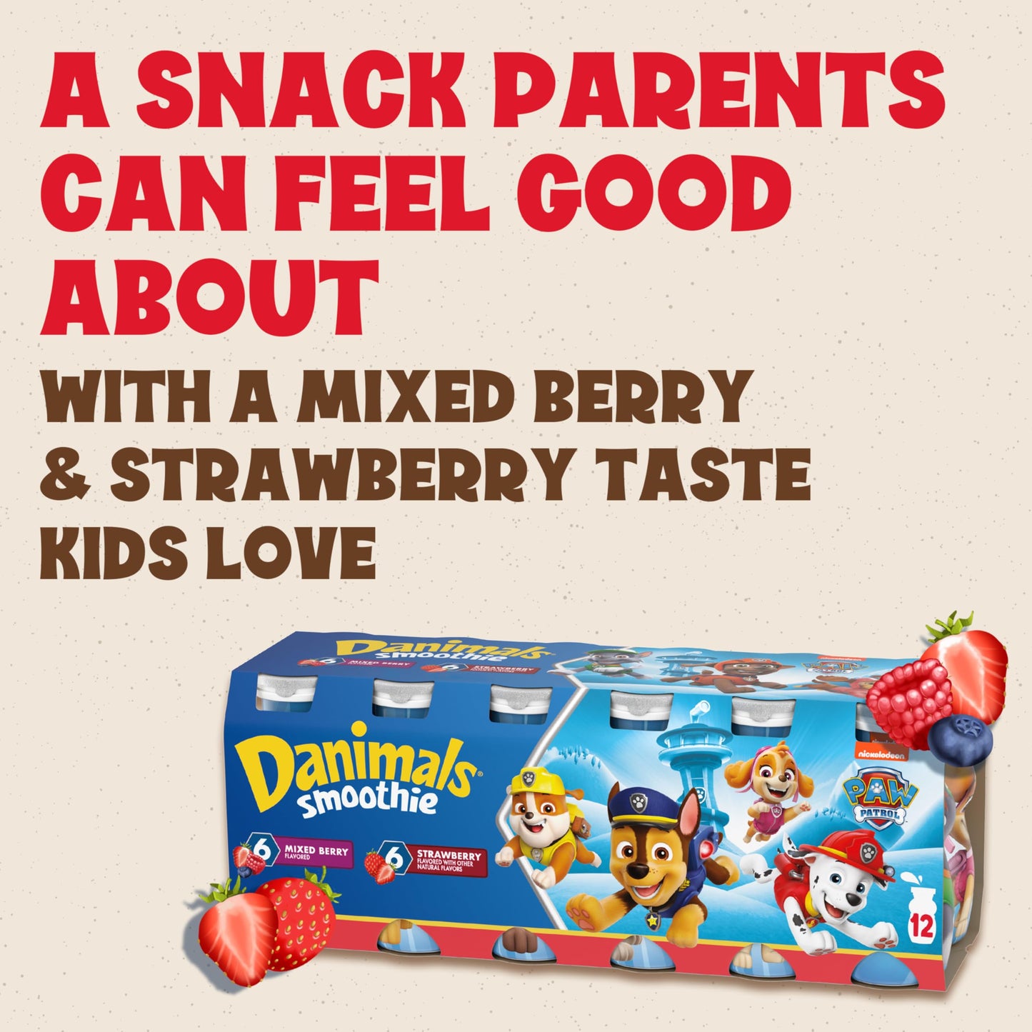Danimals Smoothie Strawberry and Mixed Berry Dairy Drink Multi-Pack, Creamy and Delicious Low Fat Snacks for Kids, 12 Ct, 3.1 oz