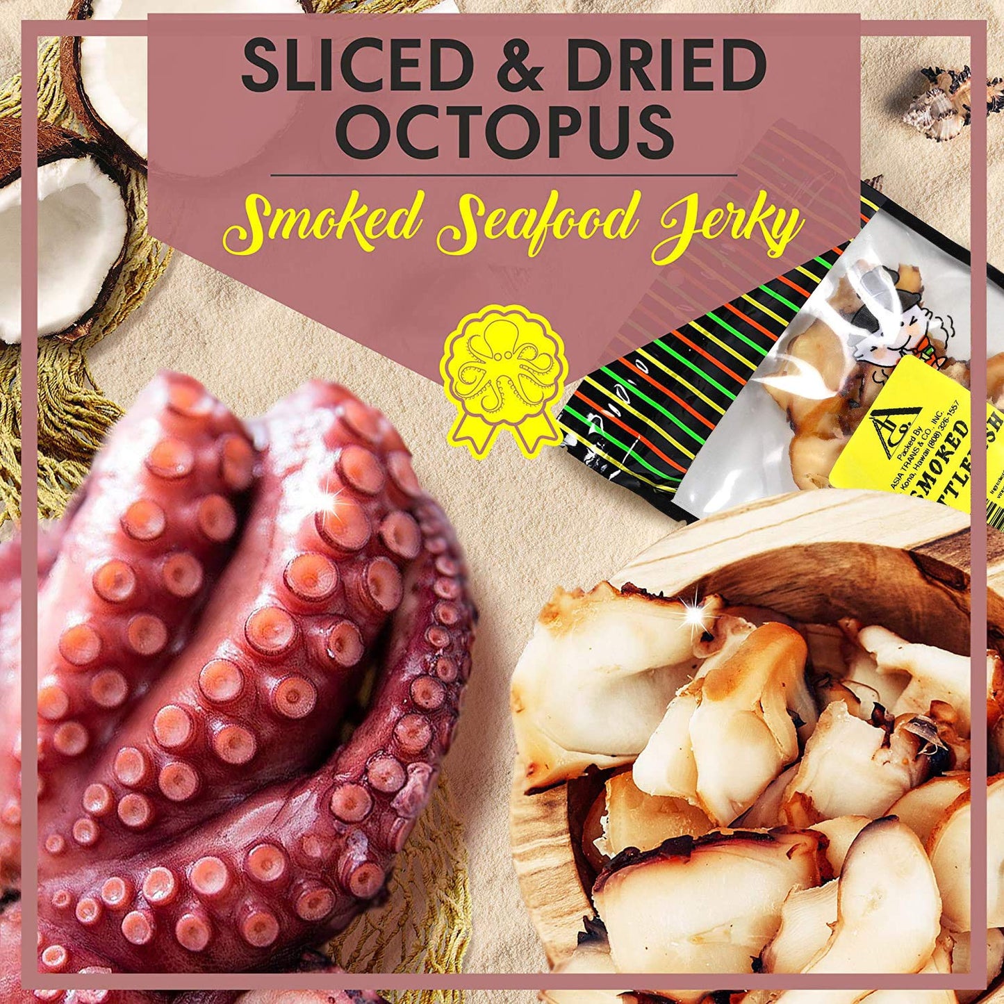 Asia Trans & Co. Smoked & Dried Cuttlefish Tako - Low-Fat Seafood Jerky Snack - 2.25 oz