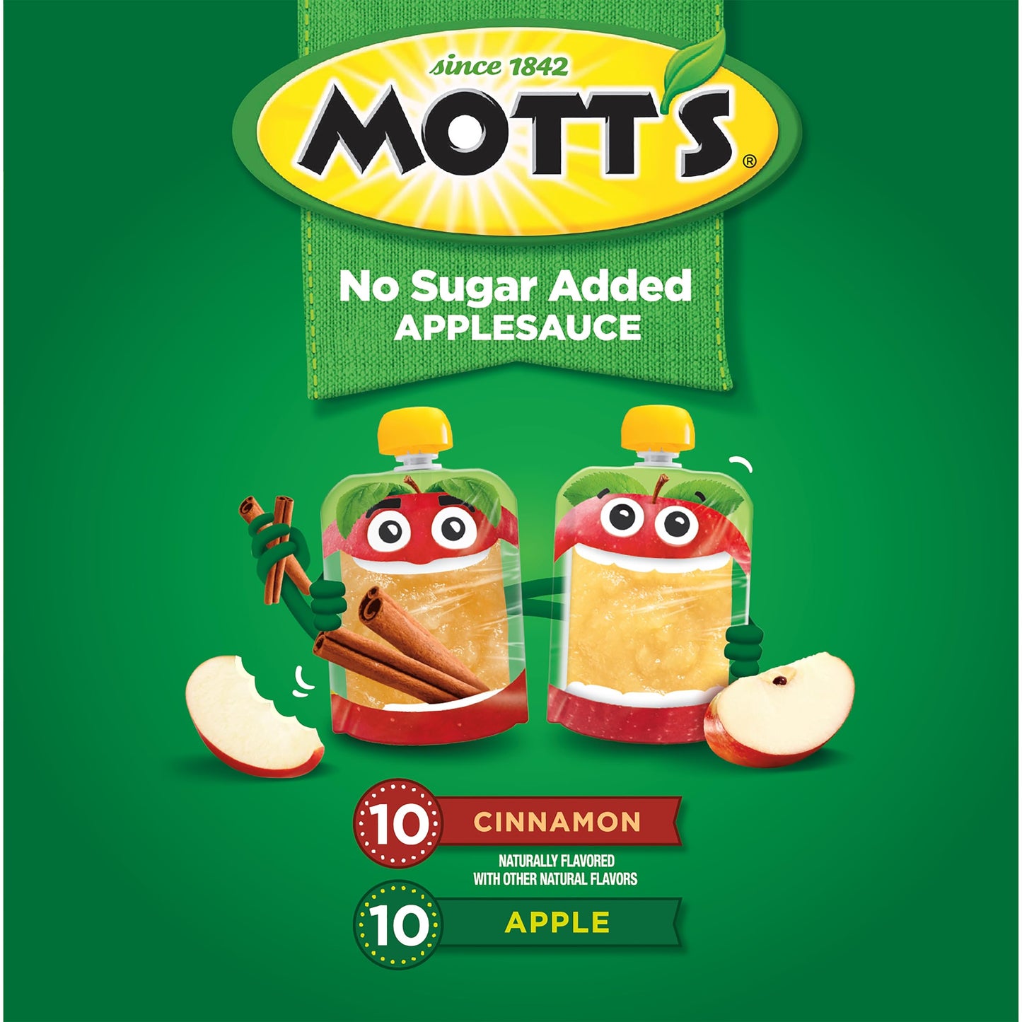 Mott'S No Sugar Added Applesauce Variety Pack, 3.2 Oz Clear Pouches, 20 Pack