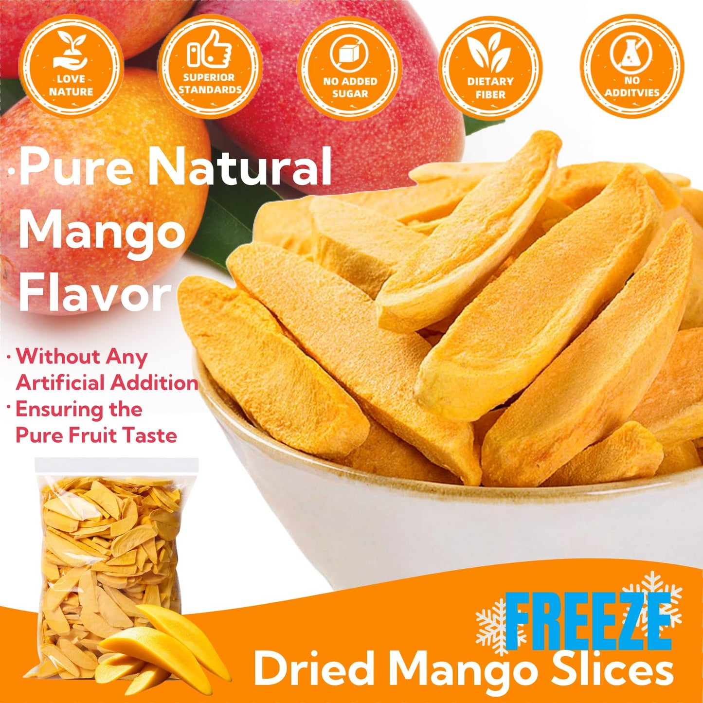 Generic Freeze Dried Mango Snacks, No Sugar Added, Natural Dehydrated Fruit, 5.6oz/160g, Model 0M-PPP2-YEI2